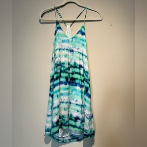 100% Silk Flowy Watercolor Blue Green Dress
